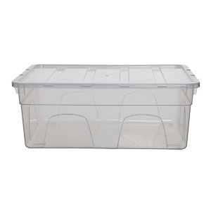 Caja de almacenamiento de plástico con tapa apilable transparente 28 l
