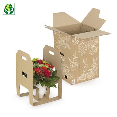 Caja de cartón con relleno y asas precortadas para el envío de plantas y ramos en jarrón - 1