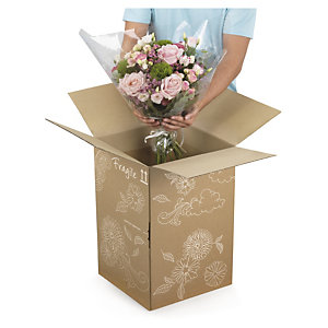 Caja de cartón con relleno integrado para el envío de ramos