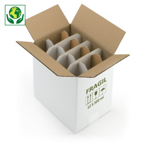 Caja para 12 botellas 500ml aceite de oliva con impresión FRÁGIL