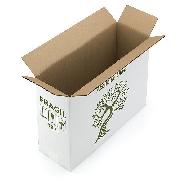 Caja para aceite de oliva con impresión FRÁGIL y motivo olivo - 3