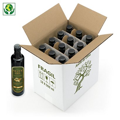Caja para aceite de oliva con impresión FRÁGIL y motivo olivo - 1