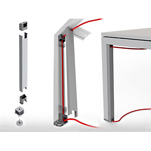 Canaleta vertical para paso de cables, compatible con escritorios y mesas de la colección Friday. Color aluminio