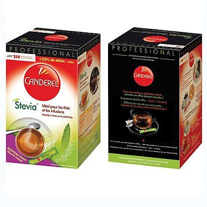 CANDEREL Edulcorant en poudre Stevia Canderel, boîte distributrice de 250 sticks