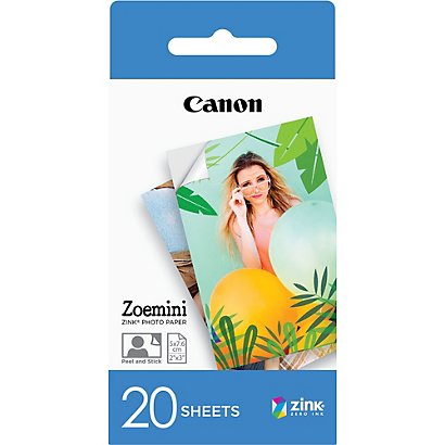 Canon 20 feuilles de papier photo ZINK™ 5 x 7,6 cm, 5x7.6 cm, 2x3'', 20 feuilles, Canon Zoemini, Boîte 3214C002