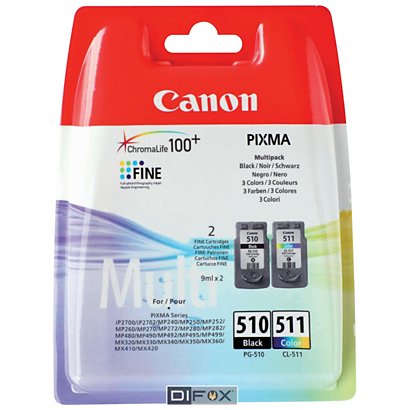 CANON Cartuccia inkjet PG-510 / CL-511, 2970B010, Inchiostro ChromaLife 100+, Nero + Colori, Multipack