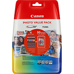 Canon CLI-526 C/M/Y/BK, Rendement standard, Encre à pigments, 4 pièce(s), Multi pack 4540B017
