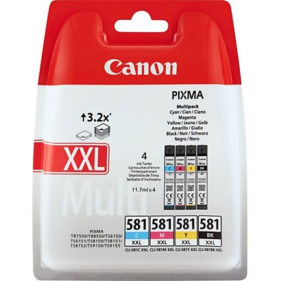 Canon CLI-581 XXL, 1998C005, Cartucho de Tinta, ChromaLife100+, PIXMA, Cian, Magenta, Amarillo, Negro, Alta capacidad, Multipack