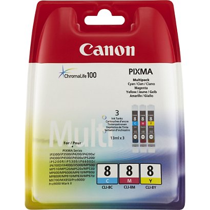 Canon Multipack de cartouches d'encre couleur CLI-8 C/M/Y, Encre à pigments, 3 pièce(s) 0621B029