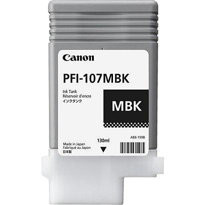 Canon PFI-107 MBK, 6704B001, Depósito de Tinta, Negro Mate, Paquete Unitario