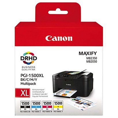 Canon PGI-1500 XL BK/C/M/Y, 9182B004, Cartucho de Tinta, DRHD, Maxify, Negro, Amarillo, Cian, Magenta, Alta Capacidad - 1
