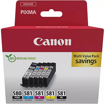 Canon PGI-580 PGBK/CLI-581 CMYBK Cartouche d'encre authentique grande capacité 2078C007 - Pack 5 couleurs