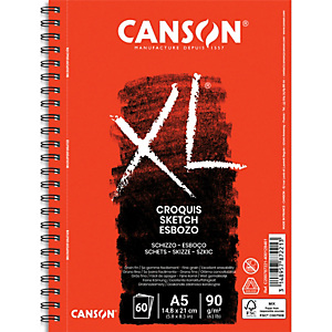 CANSON Album de 60 feuilles papier dessin CROQUIS XL spirale grand côté 90g A5 Ref-787221