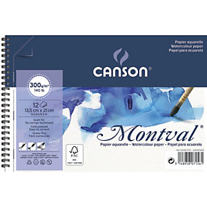 CANSON Album spiralé 12 feuilles papier aquarelle MONTVAL, 13.5x21, 300G, grain fin Blanc naturel