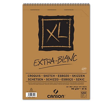 CANSON Album spiralato lato corto XL - A3 - 90 gr - 120 fogli - extra white - 1
