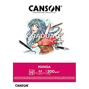 CANSON Bloc de 30 feuilles GRADUATE Manga. A4, 200gr. Blanc, lisse et résistant aux gommages et grattages