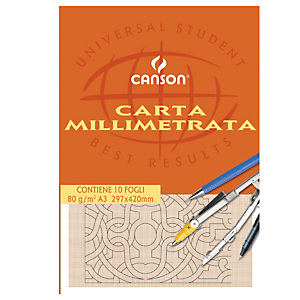 CANSON Blocco carta opaca millimetrata - 297x420mm - 10 fogli - 80gr - Canson CANSON Blocco carta opaca millimetrata - 297x420mm - 10 fogli - 80gr - Canson