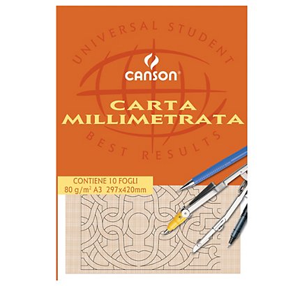 CANSON Blocco carta opaca millimetrata - 297x420mm - 10 fogli - 80gr - 1