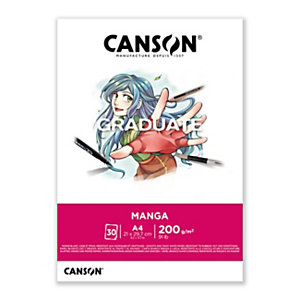CANSON Blocco Graduate Manga, Formato A4, Finitura liscia, 30 fogli bianchi da 200 g/m²