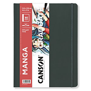 CANSON Blocco Graduate Sketchbook Manga, Formato 21,6 x 27,9 cm, Finitura liscia, 80 pagine bianche da 200 g/m², Copertina rigida nera