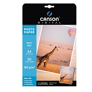 CANSON Carta fotografica Performance - A4 - 180 gr - effetto matt - bianco - Canson - conf. 50 fogli CANSON Carta fotografica Performance - A4 - 180 gr - effetto matt - bianco - Canson - conf. 50 fogli