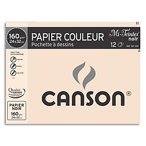 CANSON Pochette de 12 feuilles papier dessin MI-TEINTES 160g 24x32cm Noir Ref-317104 CANSON Pochette de 12 feuilles papier dessin MI-TEINTES 160g 24x32cm Noir Ref-317104