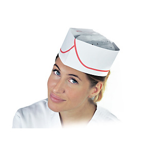 Cappello a bustina monouso in cellulosa, Bianco con riga rossa (confezione 1.000 pezzi) Cappello a bustina monouso in cellulosa, Bianco con riga rossa (confezione 1.000 pezzi)