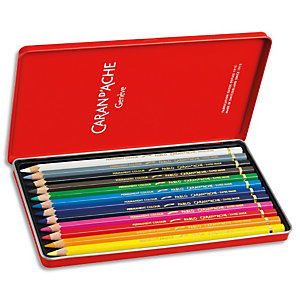 CARAN D'ACHE Boîte de 12 crayons de couleur PABLO résistante à l'eau - tendre, sèche - Bois cèdre FSC™