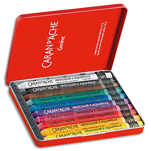 CARAN D'ACHE Boîte métal de 10 couleurs assorties Pastel à la cire aquarellable CLASSIC NEOCOLOR II