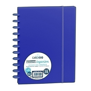 CARCHIVO Ingeniox Cuaderno de hojas reinsertables, personalizables, A4, cuadriculado 5x5 mm, 100 hojas, con discos extraíbles de 30 mm, tapa de polipropileno, con goma de cierre, azul intense