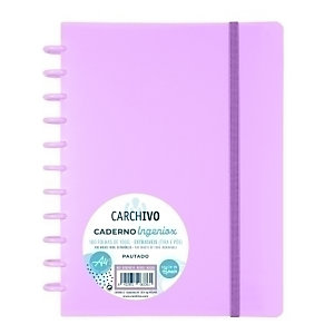 CARCHIVO Ingeniox Cuaderno de hojas reinsertables, personalizables, A4, cuadriculado 5x5 mm, 100 hojas, con discos extraíbles de 30 mm, tapa de polipropileno, con goma de cierre, malva