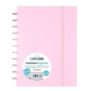 CARCHIVO Ingeniox Cuaderno de hojas reinsertables, personalizables, A4, cuadriculado 5x5 mm, 100 hojas, con discos extraíbles de 30 mm, tapa de polipropileno, con goma de cierre, rosa