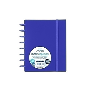 CARCHIVO Ingeniox Cuaderno de hojas reinsertables, personalizables, A5, cuadriculado 5x5 mm, 100 hojas, con discos extraíbles de 30 mm, tapa de polipropileno, con goma de cierre, azul intense