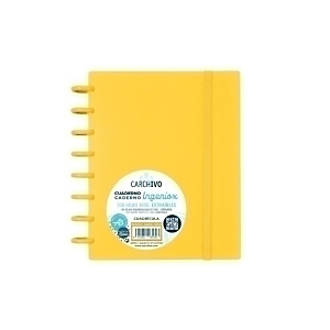 CARCHIVO Ingeniox Cuaderno de hojas reinsertables, personalizables, A5, cuadriculado 5x5 mm, 100 hojas, con discos extraíbles de 30 mm, tapa de polipropileno, con goma de cierre, mostaza intense