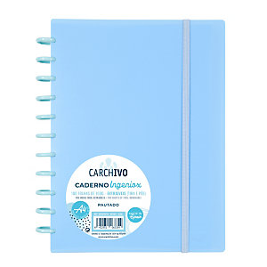 CARCHIVO Ingeniox Cuaderno de hojas reinsertables, móviles, personalizables, extraibles, A4, cuadriculado 5 x 5 mm, 100 hojas de 100 gr, con discos extraíbles de 30 mm, tapa de polipropileno, con goma de cierre, azul
