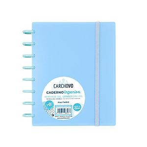 CARCHIVO Ingeniox Cuaderno de hojas reinsertables, móviles, personalizables, extraibles, A5, cuadriculado 5 x 5 mm, 100 hojas de 100 gr, con discos extraíbles de 30 mm, tapa de polipropileno, con goma de cierre, azul