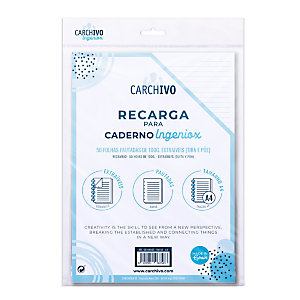 CARCHIVO Ingeniox Recambio para cuaderno de hojas reinsertables, A4, 50 hojas de 100 gr, extraibles, 11 taladros, horizontal
