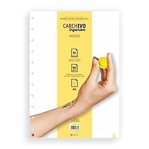 CARCHIVO Ingeniox Recambio para cuaderno de hojas reinsertables, A4, 50 hojas de 100 gr, extraibles, 8 taladros, dots, puntos CARCHIVO Ingeniox Recambio para cuaderno de hojas reinsertables, A4, 50 hojas de 100 gr, extraibles, 8 taladros, dots, puntos