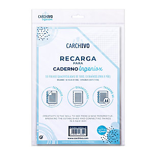 CARCHIVO Ingeniox Recambio para cuaderno de hojas reinsertables Ingeniox, A4, 50 hojas de 100 gr, extraibles, 11 taladros, cuadrícula 5 x 5 mm