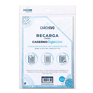 CARCHIVO Ingeniox Recambio para cuaderno de hojas reinsertables Ingeniox, A4, 50 hojas de 100 gr, extraibles, 11 taladros, cuadrícula 5 x 5 mm