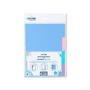 CARCHIVO Ingeniox Separadores para cuaderno de hojas reinsertables Ingeniox, pastel, polipropileno extra fuerte, A5,  4 pestañas, 8 taladros