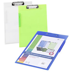CARCHIVO Tabla de pinza portapapeles Folio con bolsa canguro en polipropileno rígido colores surtidos
