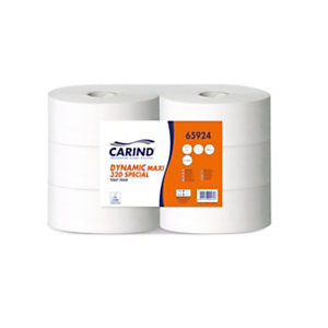 CARIND Carta igienica Maxi Jumbo in rotolo Dynamic Maxi 320 Special, 2 veli, Bianco (confezione 6 rotoli)