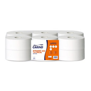 CARIND Carta igienica Mini Jumbo in rotolo 65923 Dynamic Mini 135 Special, 2 veli, Bianco (confezione 12 rotoli)