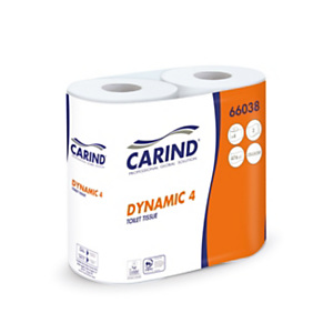 CARIND Carta igienica Standard in rotolo Dynamic 4, 2 veli, 476 fogli, Bianco (confezione 4 rotoli) CARIND Carta igienica Standard in rotolo Dynamic 4, 2 veli, 476 fogli, Bianco (confezione 4 rotoli)