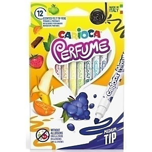 CARIOCA Perfume Rotulador, tinta perfumada lavable, punta de fibra cónica, doble trazo de escritura 1-4,7 m, estuche de 12 unidades, colores surtidos CARIOCA Perfume Rotulador, tinta perfumada lavable, punta de fibra cónica, doble trazo de escritura 1-4,7 m, estuche de 12 unidades, colores surtidos