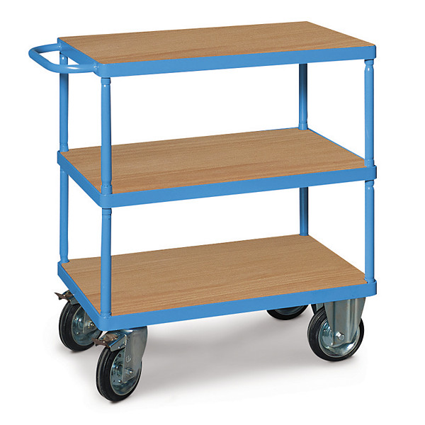 Carrello a 3 ripiani in legno 2 ruote fisse 2 girevoli 1000 x 600 x 865 mm portata 100 kg - 1