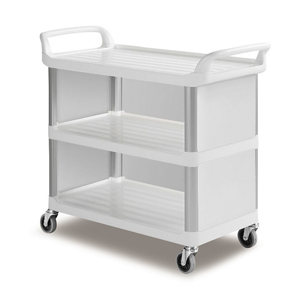 Carrello bianco 3 ripiani in polipropilene con pareti di chiusura 1110 x 500 x 1025 mm portata 50 kg