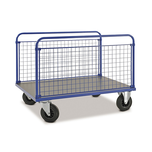 Carrello contenitore 2 sponde portata 500 kg 100 x 70 x 90 cm 2 ruote fisse 2 girevoli ø 20 cm - 1