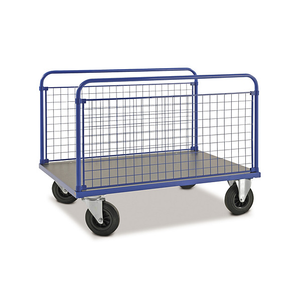 Carrello contenitore 2 sponde portata 500 kg 120 x 80 x 90 cm 2 ruote fisse 2 girevoli ø 20 cm - 1